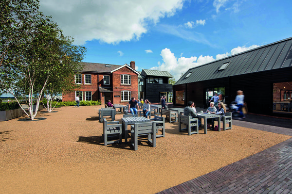 The open courtyard outside The Tuning Fork at Dollman Farm